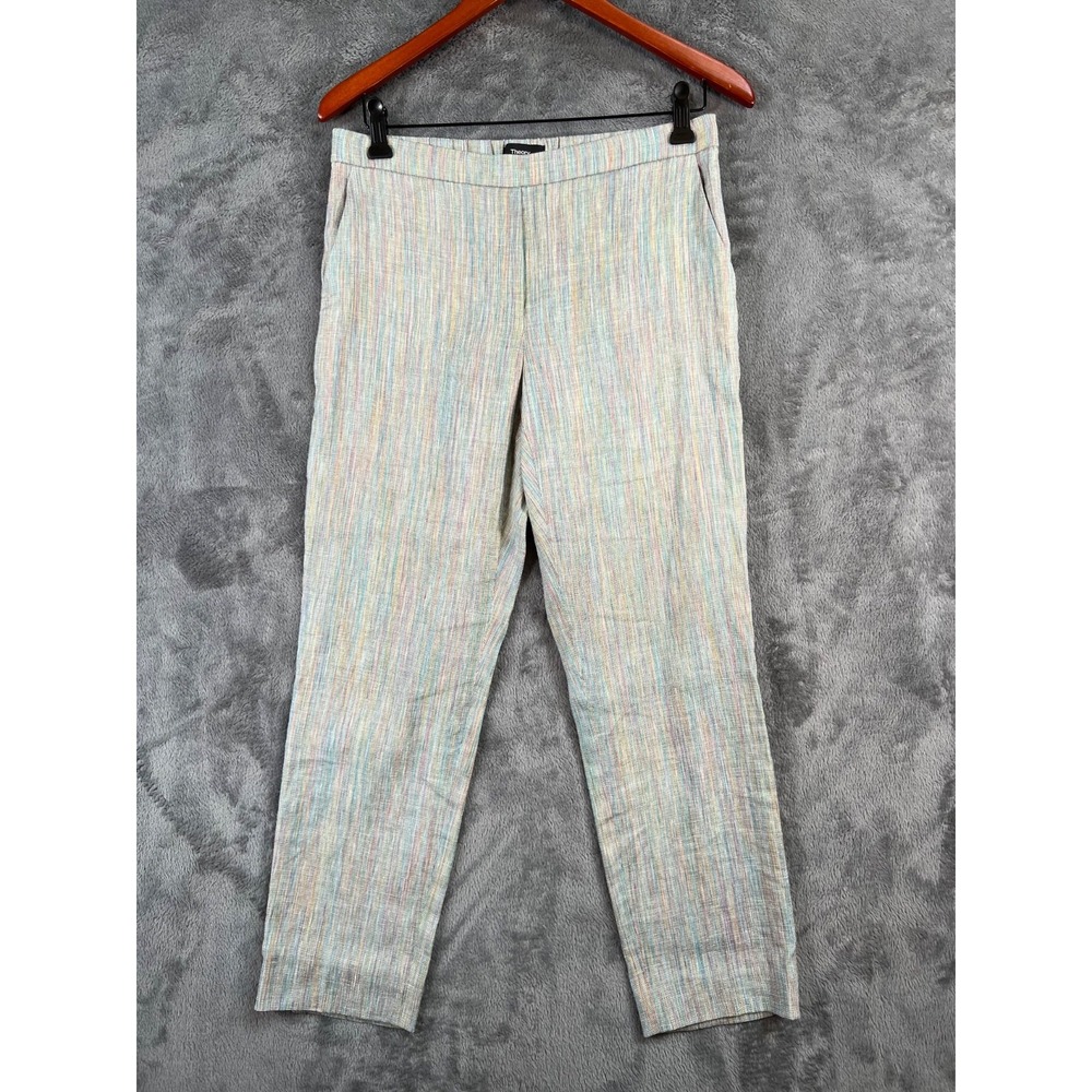 Theory Treeca Cropped Pants Womens 6 30x26 Rainbow Stripe Textured Linen Blend